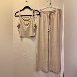 Zenana Set Tank Top & Drawstring Pants 2 Pcs Cream Large Brand New Super Soft!